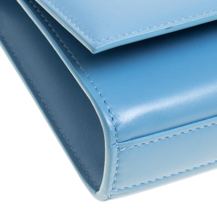 Pre Owned Saint Laurent Teal Blue Leather Cassandre Clutch