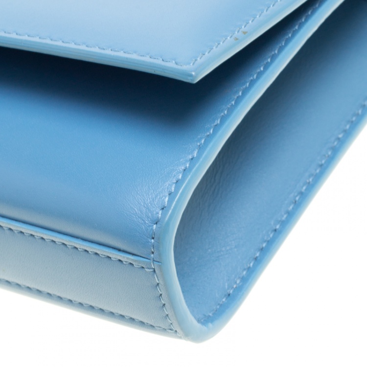 Pre Owned Saint Laurent Teal Blue Leather Cassandre Clutch