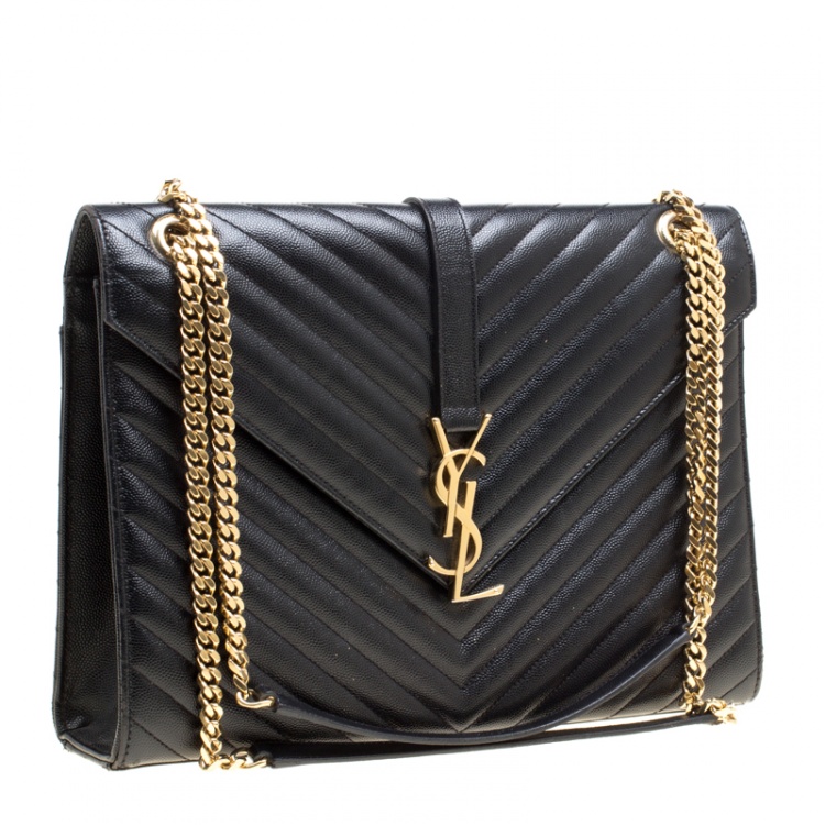 Pre Owned Saint Laurent Black Matelasse Leather Large Cassandre Flap Bag