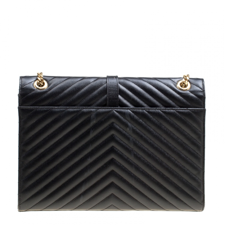 Pre Owned Saint Laurent Black Matelasse Leather Large Cassandre Flap Bag