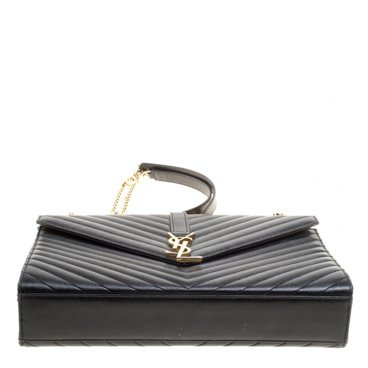 Pre Owned Saint Laurent Black Matelasse Leather Large Cassandre Flap Bag