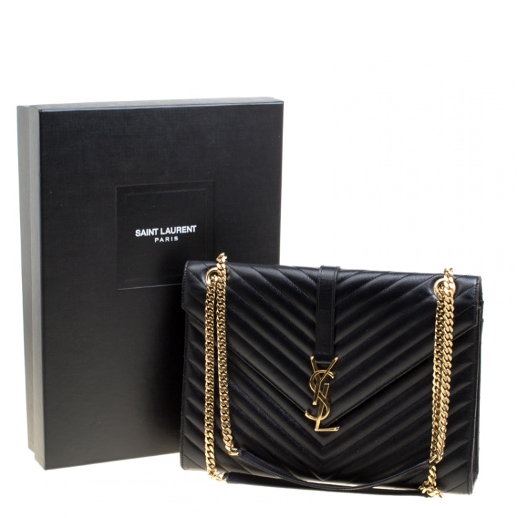 Pre Owned Saint Laurent Black Matelasse Leather Large Cassandre Flap Bag