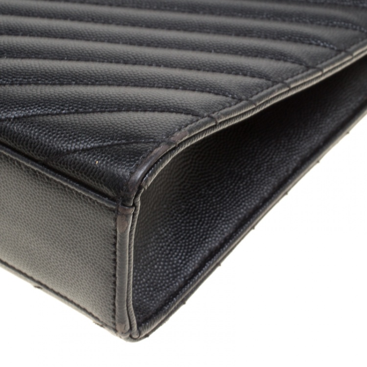 Pre Owned Saint Laurent Black Matelasse Leather Large Cassandre Flap Bag