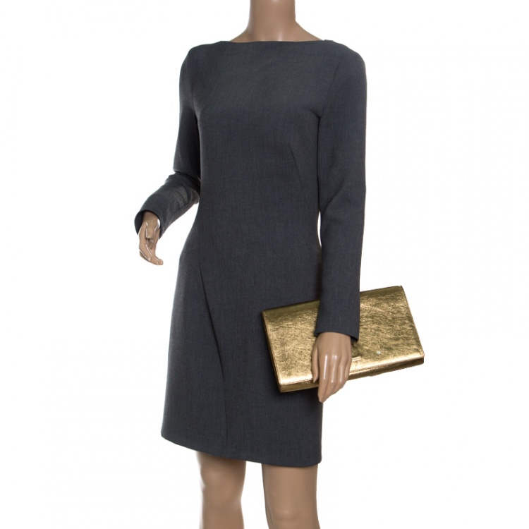 Pre Owned Saint Laurent Mettalic Gold Patent Leather Belle De Jour Flap Clutch