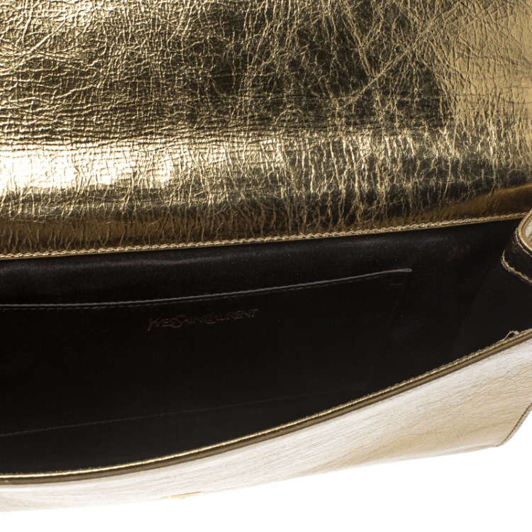 Pre Owned Saint Laurent Mettalic Gold Patent Leather Belle De Jour Flap Clutch