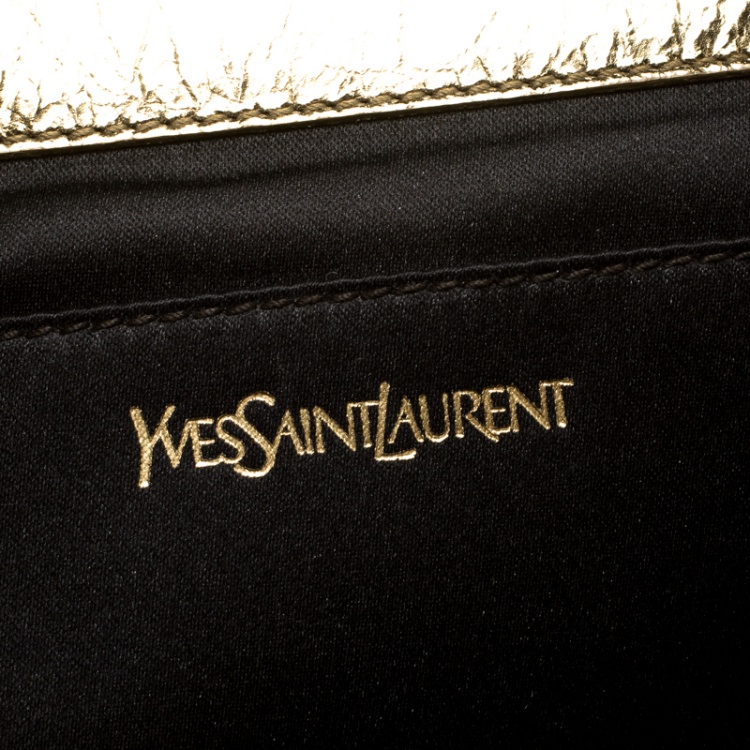 Pre Owned Saint Laurent Mettalic Gold Patent Leather Belle De Jour Flap Clutch