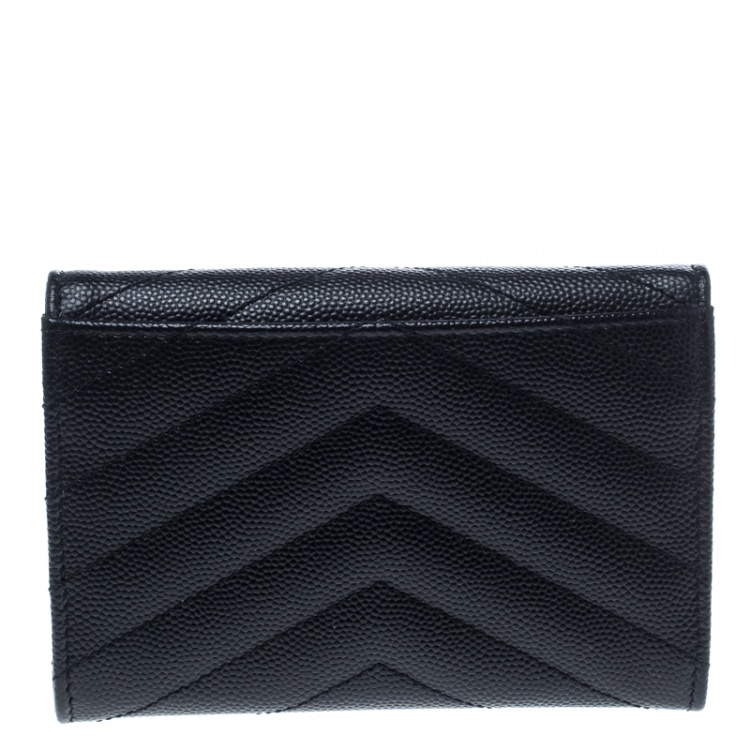 مملوكة مسبقًا Saint Laurent Navy Blue Matelasse Leather Small Envelope Monogram Wallet