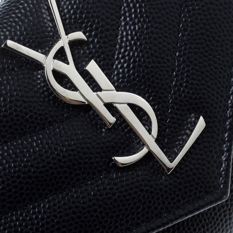 مملوكة مسبقًا Saint Laurent Navy Blue Matelasse Leather Small Envelope Monogram Wallet