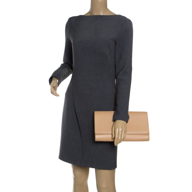 Pre Owned Saint Laurent Beige Leather Large Chyc Clutch