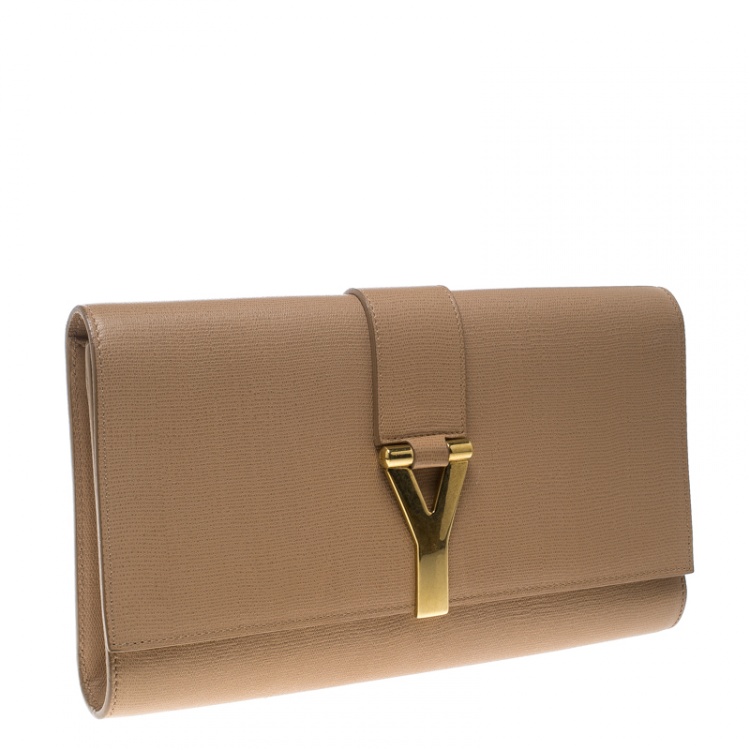 Pre Owned Saint Laurent Beige Leather Large Chyc Clutch
