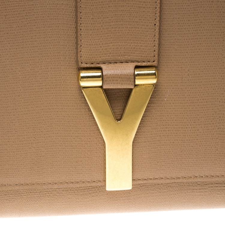 Pre Owned Saint Laurent Beige Leather Large Chyc Clutch