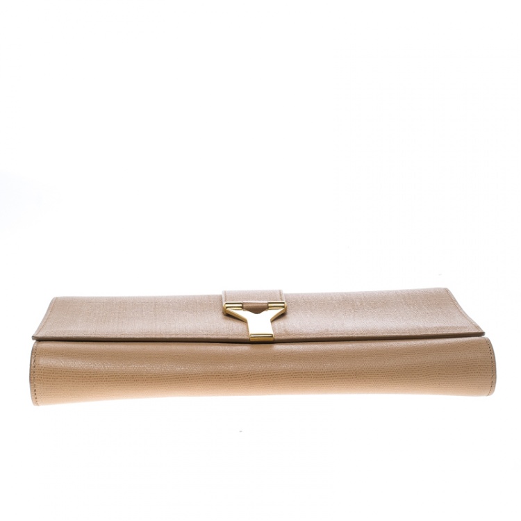 Pre Owned Saint Laurent Beige Leather Large Chyc Clutch