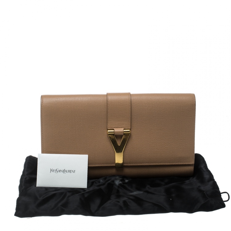 Pre Owned Saint Laurent Beige Leather Large Chyc Clutch