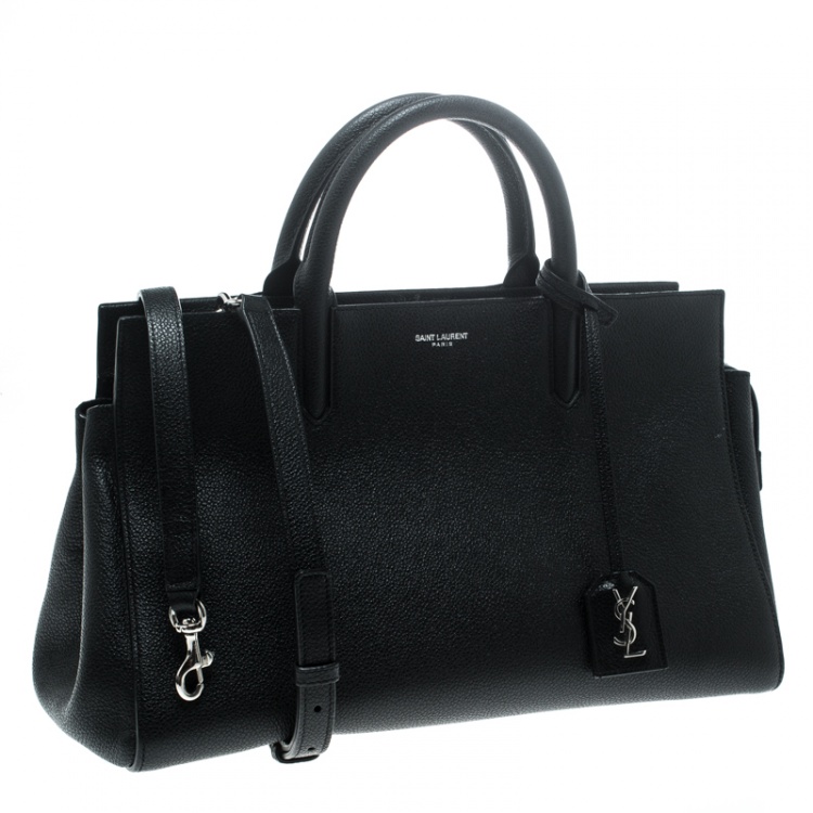 Pre Owned Saint Laurent Black Leather Small Cabas Rive Gauche Tote