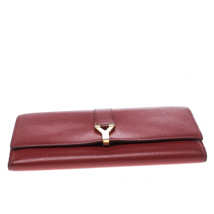 Pre Owned Saint Laurent Red Leather Y Line Continental Wallet