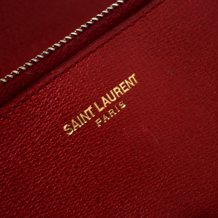 Pre Owned Saint Laurent Red Leather Y Line Continental Wallet