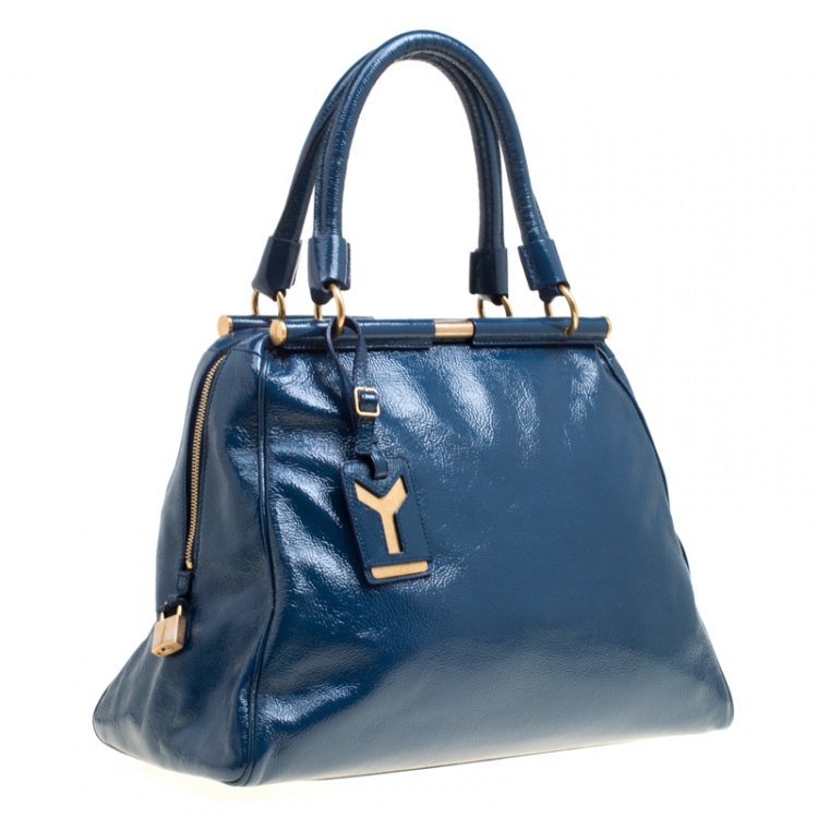 Pre Owned Saint Laurent Blue Patent Leather Medium Majorelle Satchel