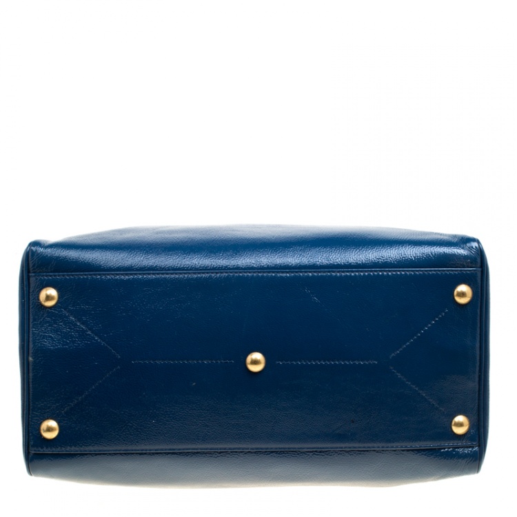 Pre Owned Saint Laurent Blue Patent Leather Medium Majorelle Satchel