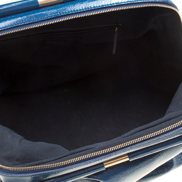 Pre Owned Saint Laurent Blue Patent Leather Medium Majorelle Satchel