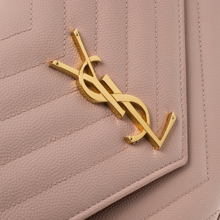 Pre Owned Saint Laurent Blush Pink Matelasse Leather Monogram Chain Clutch
