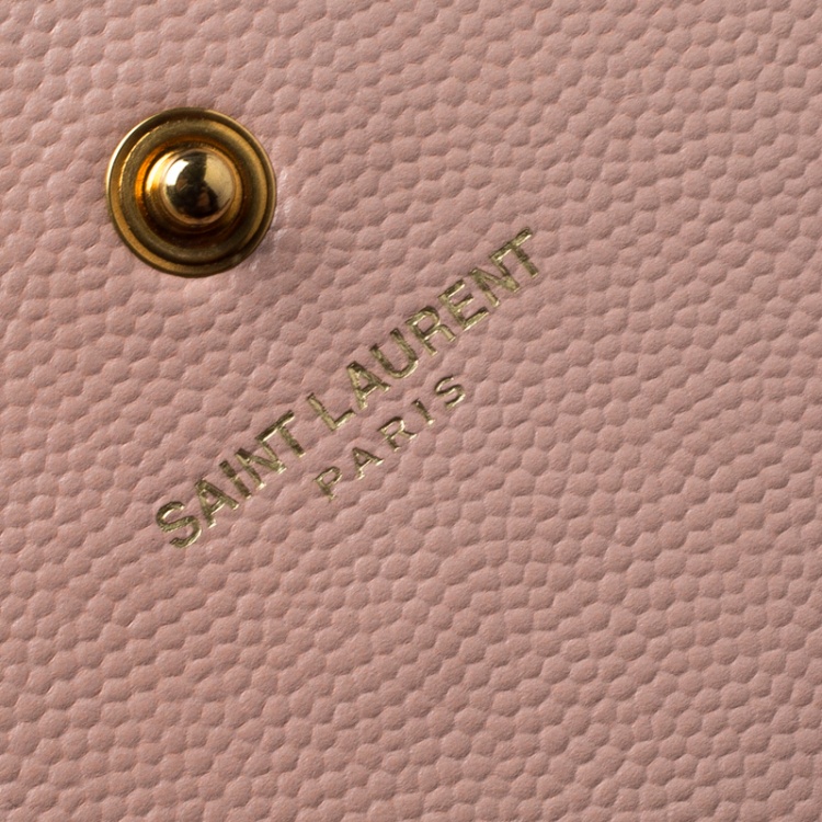 Pre Owned Saint Laurent Blush Pink Matelasse Leather Monogram Chain Clutch