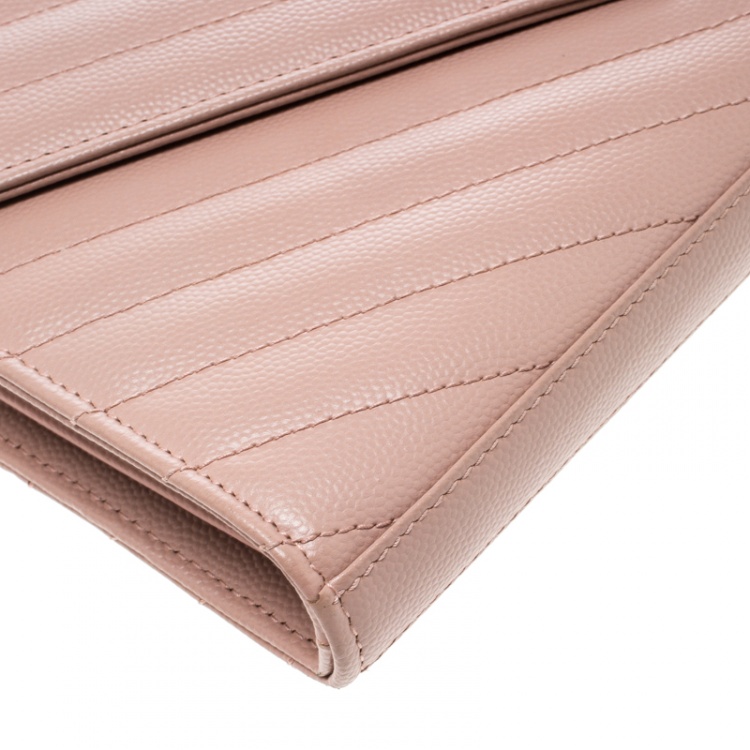 Pre Owned Saint Laurent Blush Pink Matelasse Leather Monogram Chain Clutch