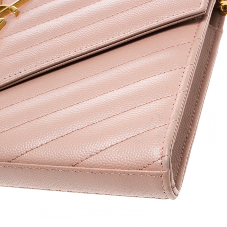 Pre Owned Saint Laurent Blush Pink Matelasse Leather Monogram Chain Clutch