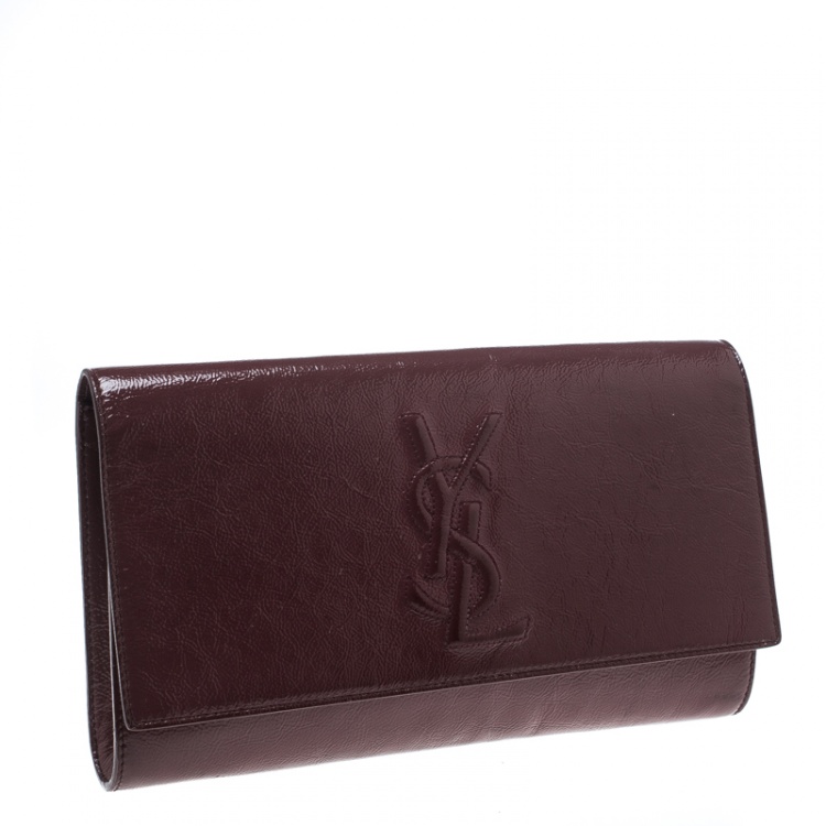 Pre Owned Saint Laurent Paris Pale Red Patent Leather Belle De Jour Flap Clutch