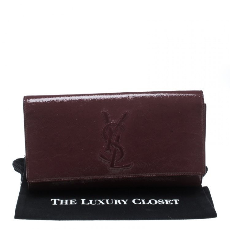 Pre Owned Saint Laurent Paris Pale Red Patent Leather Belle De Jour Flap Clutch