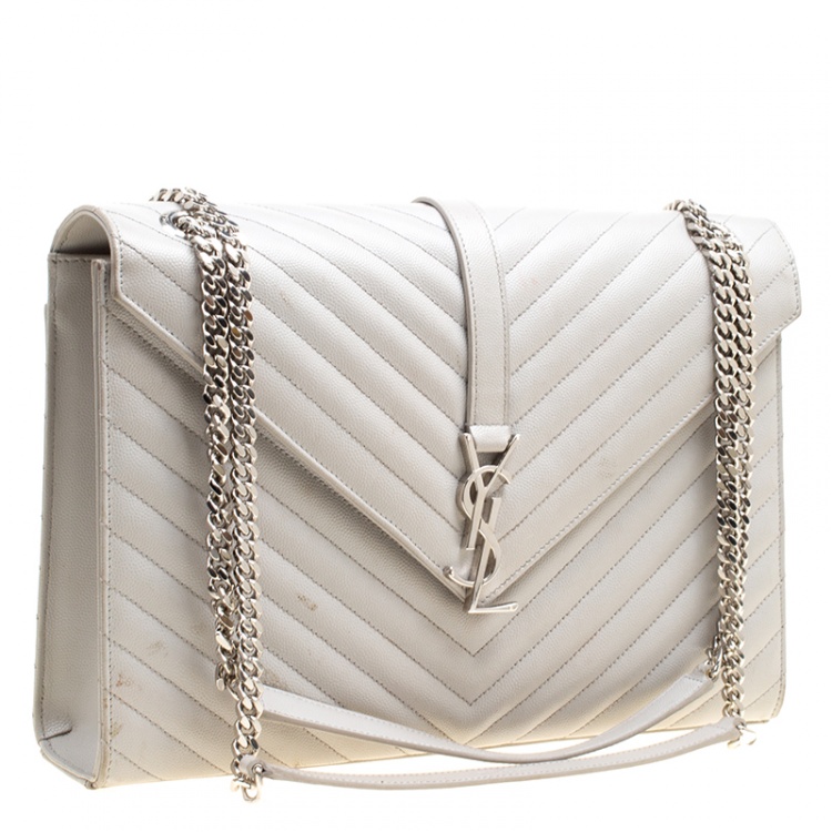 Pre Owned Saint Laurent Grey Leather Monogram Envelope Shoulder Bag