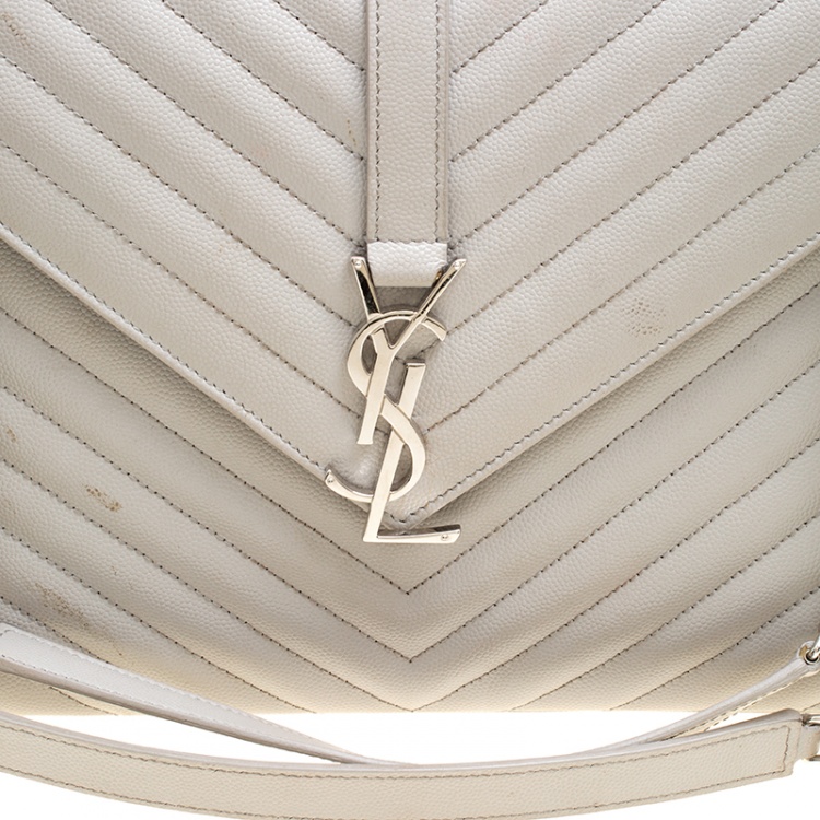Pre Owned Saint Laurent Grey Leather Monogram Envelope Shoulder Bag