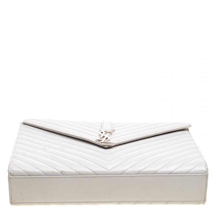 Pre Owned Saint Laurent Grey Leather Monogram Envelope Shoulder Bag