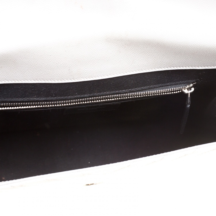 Pre Owned Saint Laurent Grey Leather Monogram Envelope Shoulder Bag