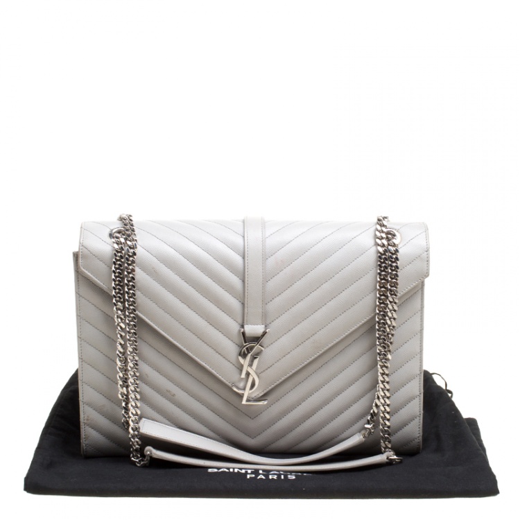 Pre Owned Saint Laurent Grey Leather Monogram Envelope Shoulder Bag