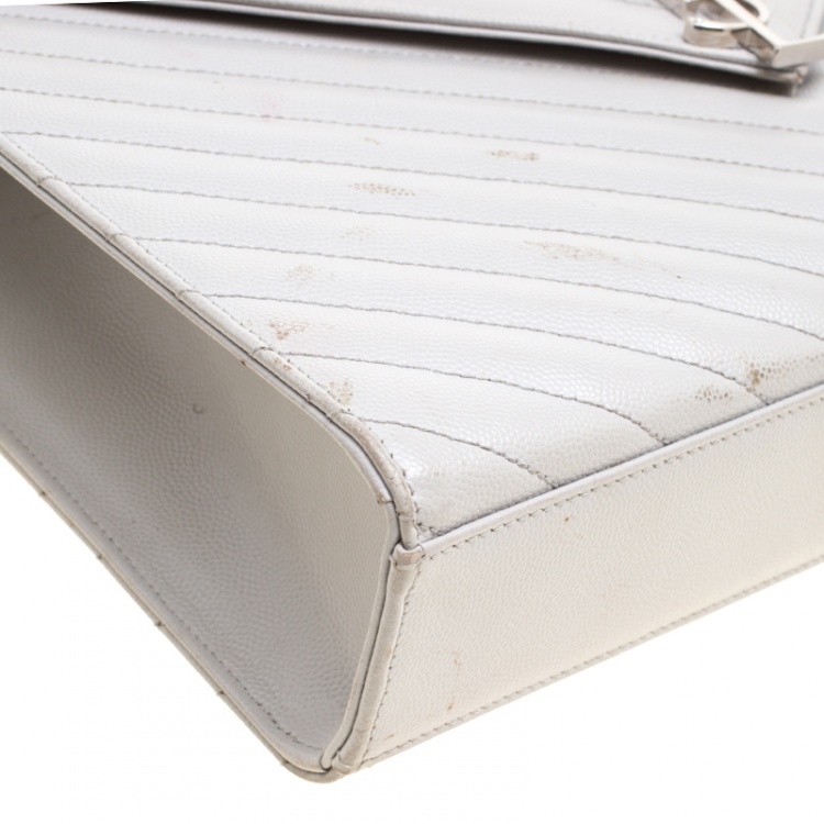 Pre Owned Saint Laurent Grey Leather Monogram Envelope Shoulder Bag
