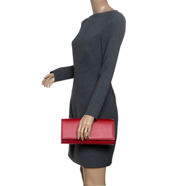 Pre Owned Saint Laurent Red Leather Cassandre Clutch