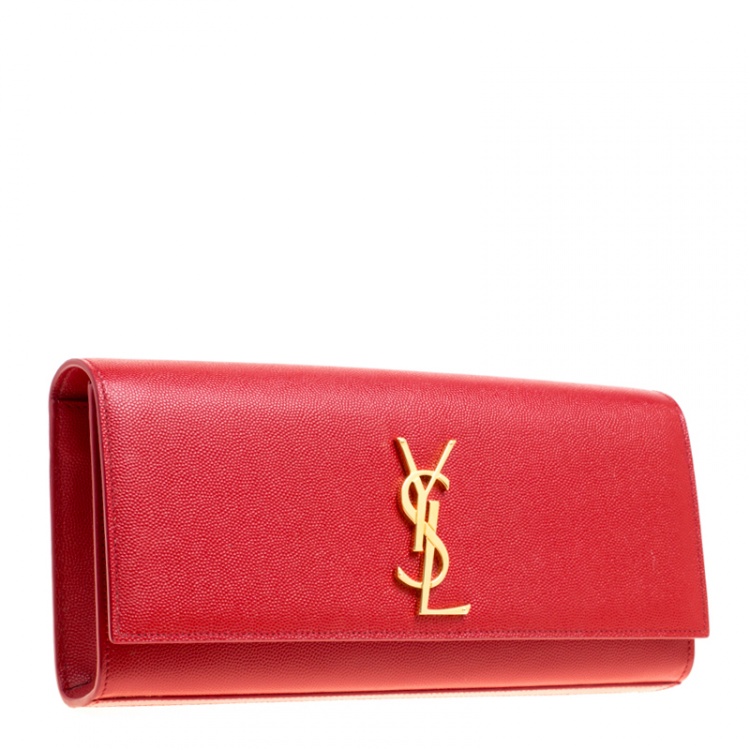 Pre Owned Saint Laurent Red Leather Cassandre Clutch