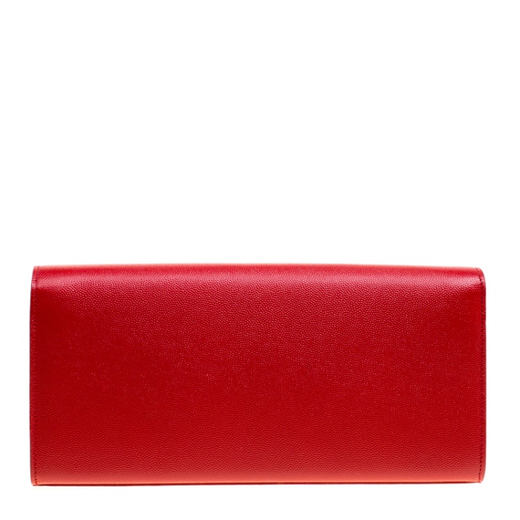 Pre Owned Saint Laurent Red Leather Cassandre Clutch