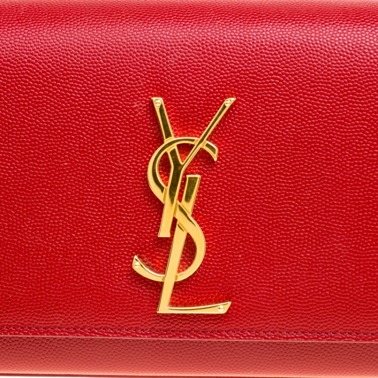 Pre Owned Saint Laurent Red Leather Cassandre Clutch