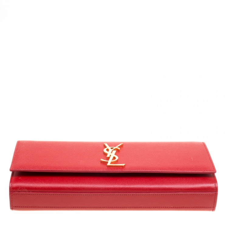 Pre Owned Saint Laurent Red Leather Cassandre Clutch