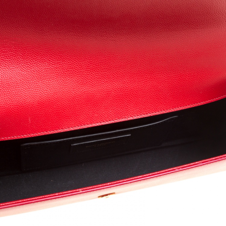 Pre Owned Saint Laurent Red Leather Cassandre Clutch