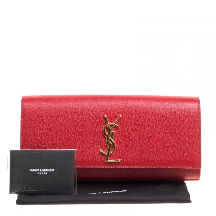 Pre Owned Saint Laurent Red Leather Cassandre Clutch