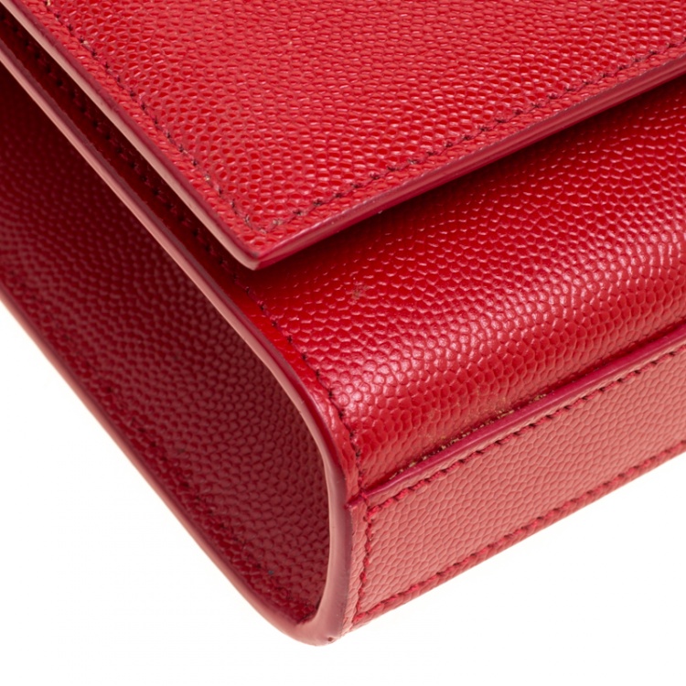 Pre Owned Saint Laurent Red Leather Cassandre Clutch