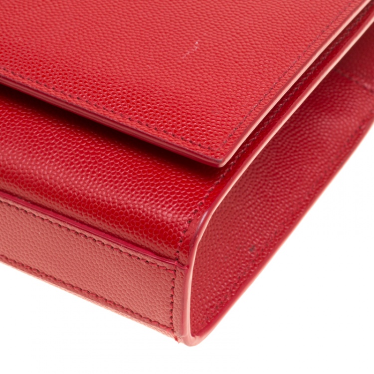 Pre Owned Saint Laurent Red Leather Cassandre Clutch