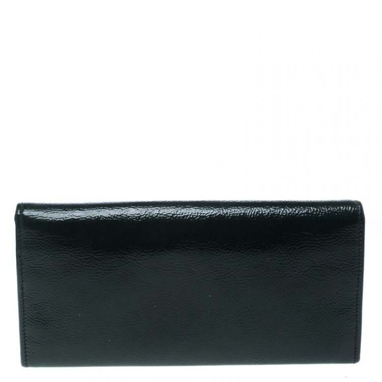 Pre Owned Saint Laurent Dark Green Patent Leather Belle De Jour Wallet