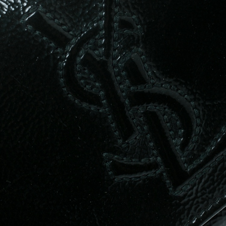Pre Owned Saint Laurent Dark Green Patent Leather Belle De Jour Wallet