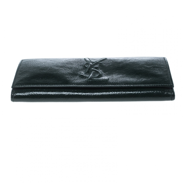 Pre Owned Saint Laurent Dark Green Patent Leather Belle De Jour Wallet