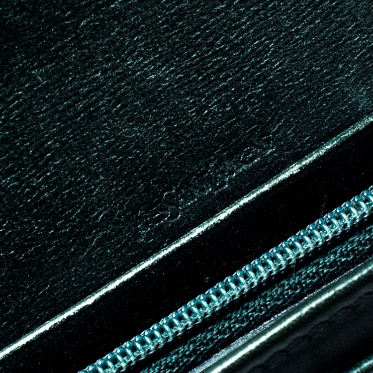 Pre Owned Saint Laurent Dark Green Patent Leather Belle De Jour Wallet