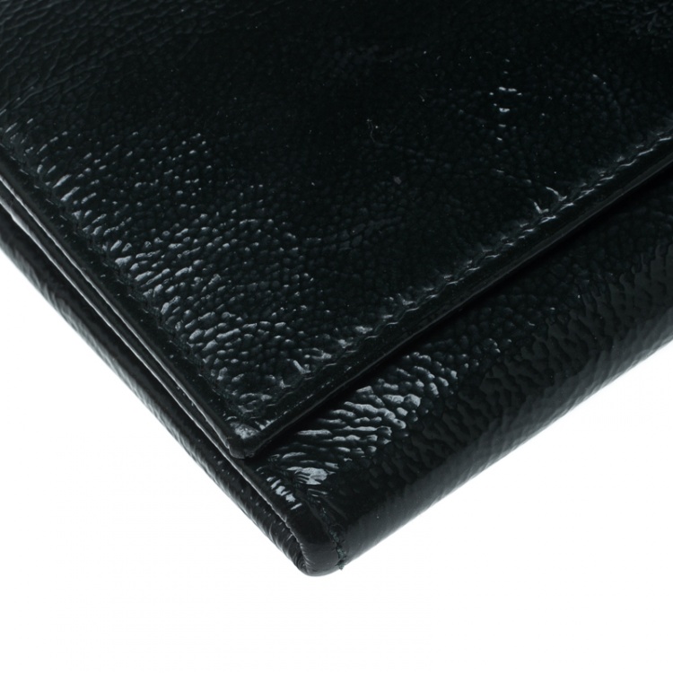 Pre Owned Saint Laurent Dark Green Patent Leather Belle De Jour Wallet
