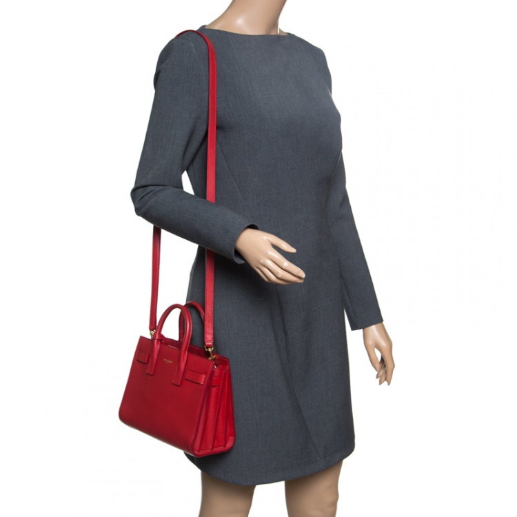 Pre Owned Saint Laurent Red Leather Nano Classic Sac De Jour Tote
